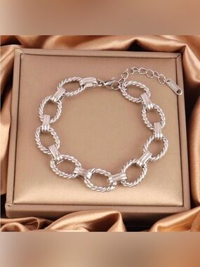 Silver Plated Stainless Steel Textured Chain Link Bracelet